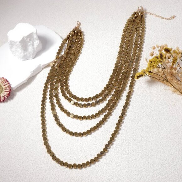 New! Zara Gold Flat Bead Stack Necklace (1049) NWOT - Picture 4 of 4